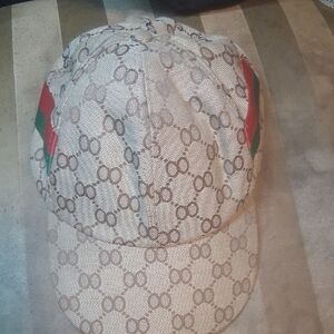 Gucci Beige Monogram Hat with Red and Green Accents
